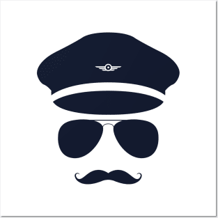 Captain Pilot Moustache Posters and Art